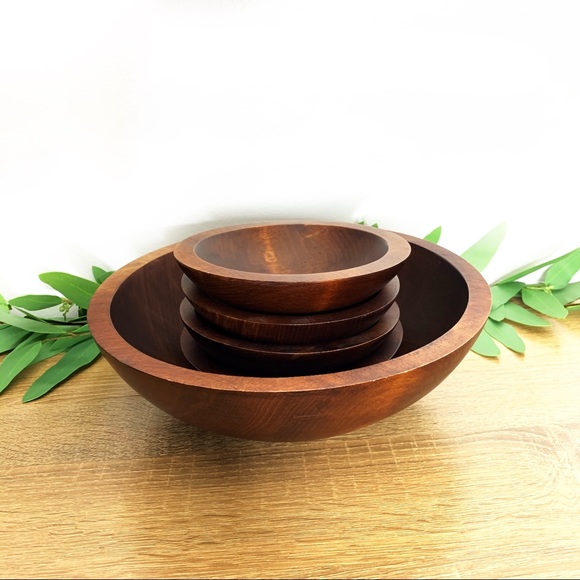 Baribocraft Set/4 wood Salad Snack Serving Bowls - Picture 1 of 9